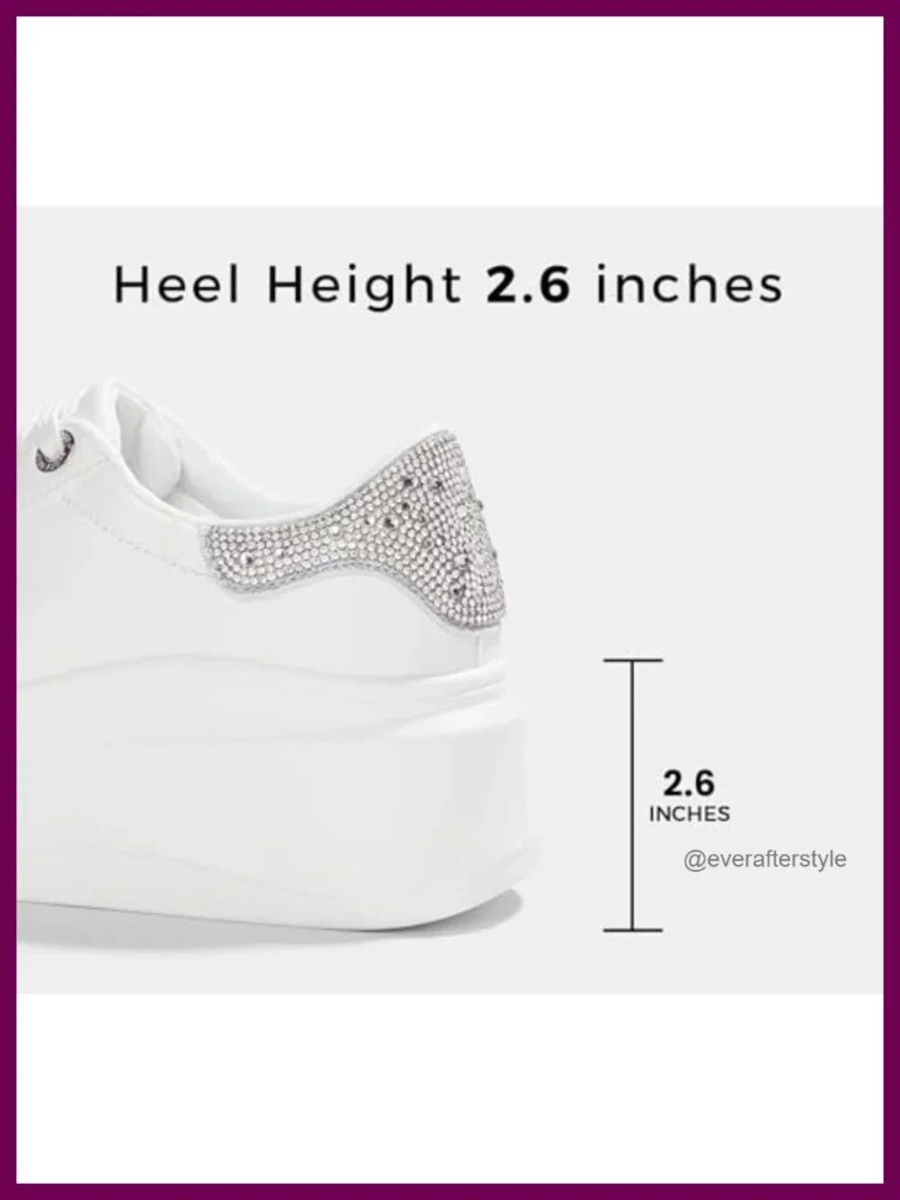 Platform Fashion Sneakers with Rhinestones, Synthetic Leather, TPR Sole, 2.6